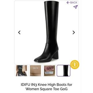 IDIFU IN3 Womens Knee High Boots Black Square Toe Block Heel Size 8 B3SAU24CYN